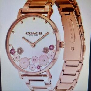 Coach Women's Perry Rose Gold Floral Watch w/ flowers & steel bracelet-new